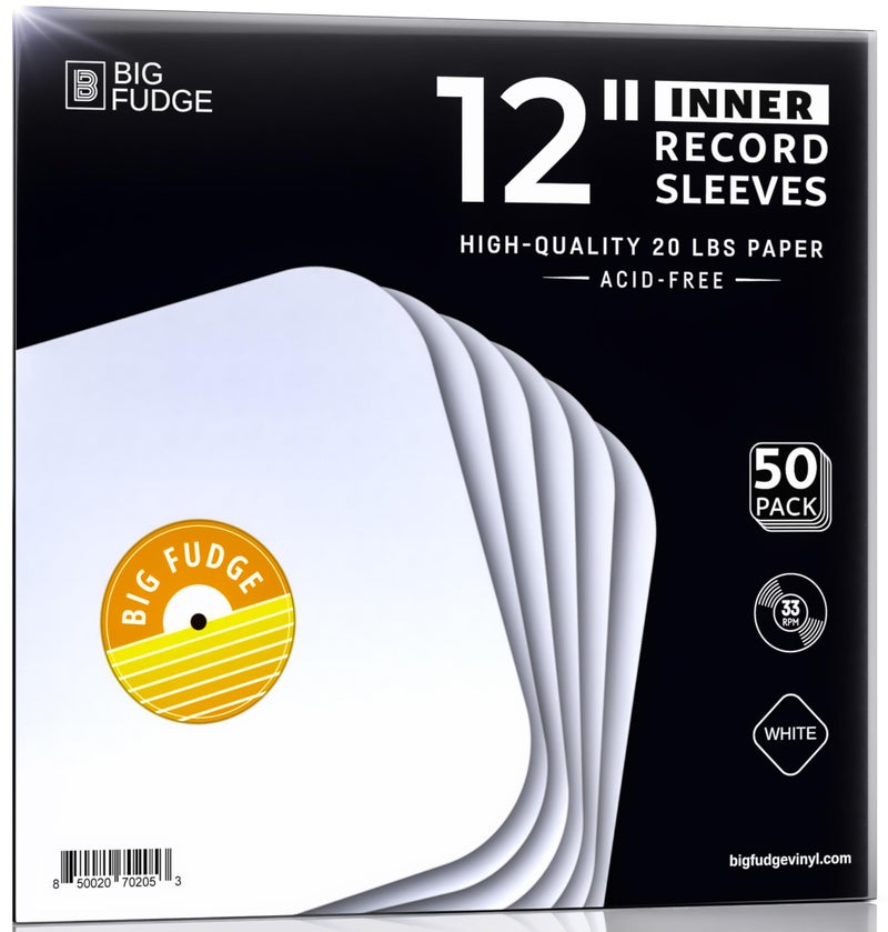 Big Fudge 12" Vinyl Record Sleeves - Inner Sleeves 50 Pack - Heavyweight Acid Free Paper Vinyl Covers - Accessories Protect LP Albums from Dust, Dirt & Scratches - Image 1